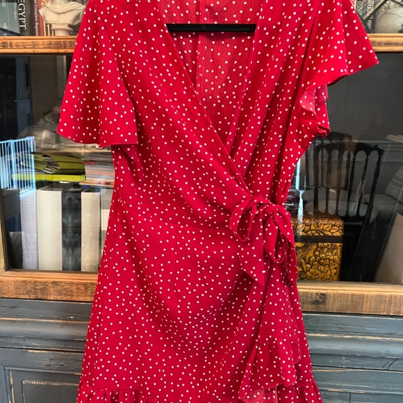 Red Polka Dot Wrap Dress - Picture 2 of 3